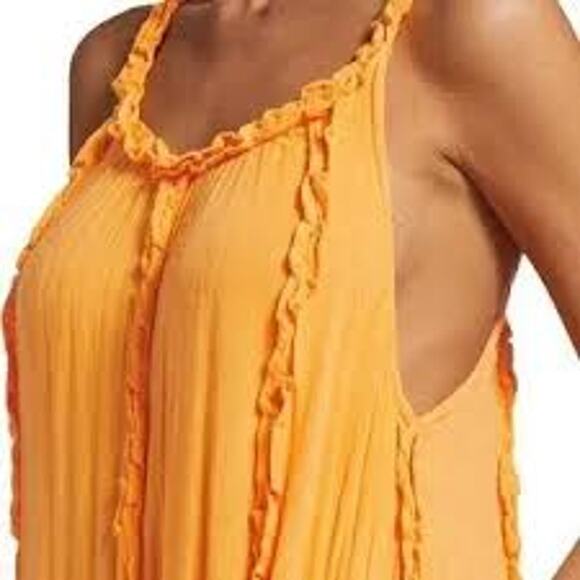 Free People McKinley Gauze Ruffle Flowy Maxi Dress Banana Yellow Women's  L NWT - Picture 10 of 11